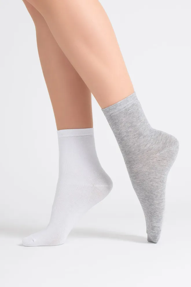 Шкарпетки жіночі класичні (2 пари) WS3 CLASSIC Giulia (light grey melange/white), сірий/білий