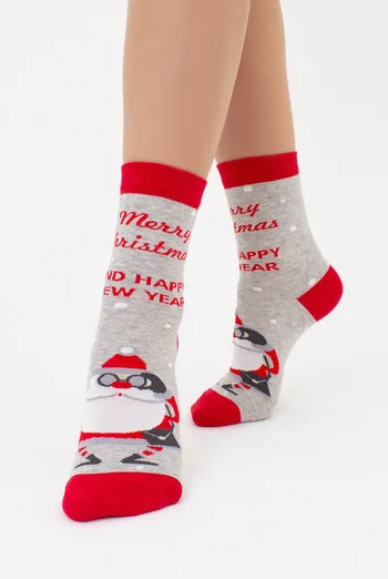 Носки женские классические новогодние WS3 NEW YEAR (F) 2404 Giulia (silver melange), серый Носки женские классические новогодние WS3 NEW YEAR (F) 2404 Giulia (silver melange), серый