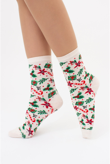 Носки женские с новогодней тематикой WS3 NEW YEAR 2409 Giulia (powder puff), бежевый Носки женские с новогодней тематикой WS3 NEW YEAR 2409 Giulia (powder puff), бежевый