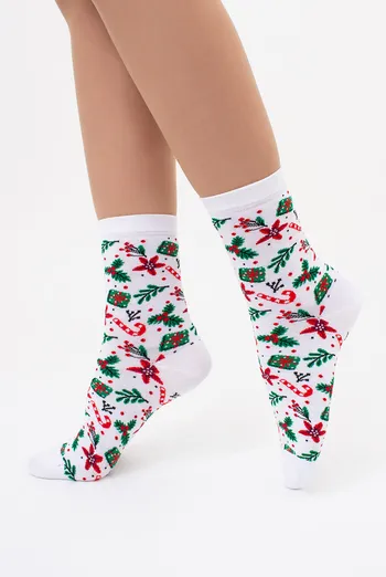 Носки женские с новогодней тематикой WS3 NEW YEAR 2409 Giulia (white), белый