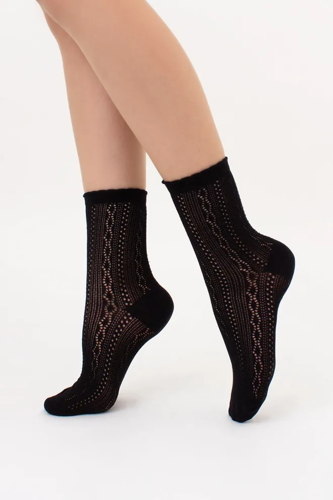 Високі шкарпетки з ажурним плетінням WS3 AIR 002 Giulia (nero), чорний