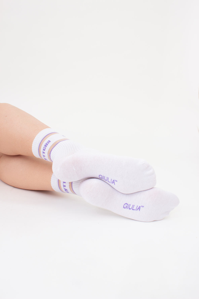 Високі шкарпетки з написом "Чуттєва" WS3 CRISTAL STRONG 005 Giulia (white/lilac), білий/фіолетовий