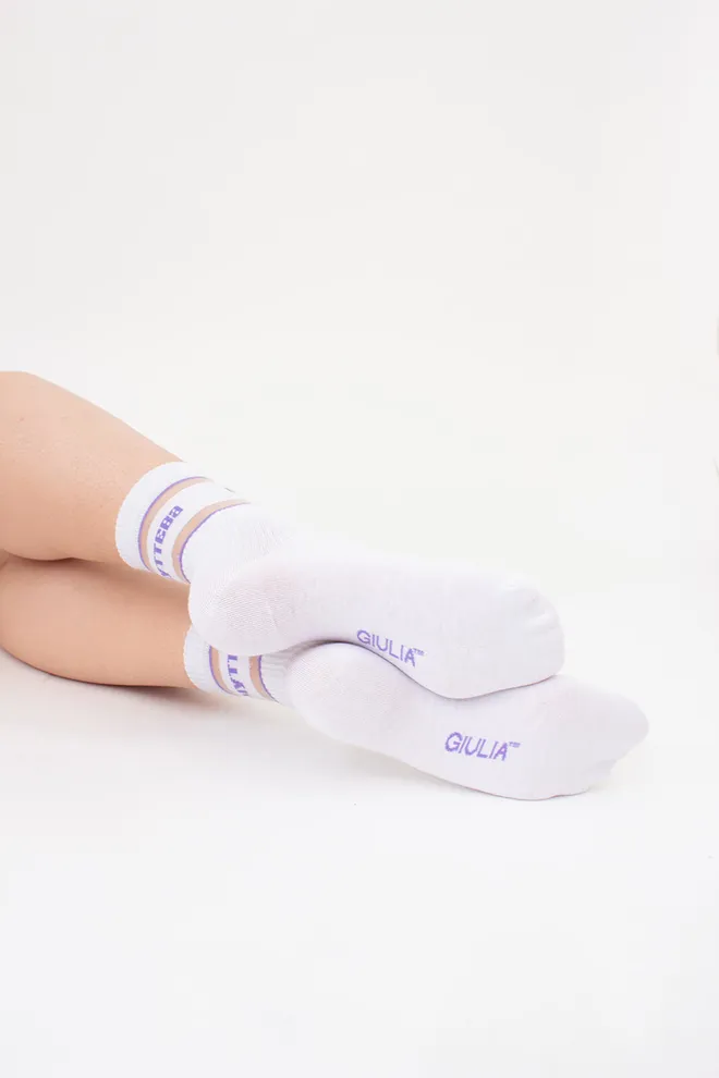 Високі шкарпетки з написом "Чуттєва" WS3 CRISTAL STRONG 005 Giulia (white/lilac), білий/фіолетовий