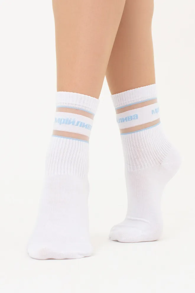 Високі шкарпетки з написом "Мрійлива"  WS3 CRISTAL STRONG 004 Giulia (white/baby blue), білий/блакитний