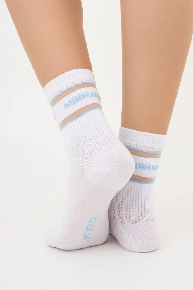 Високі шкарпетки з написом "Мрійлива"  WS3 CRISTAL STRONG 004 Giulia (white/baby blue), білий/блакитний