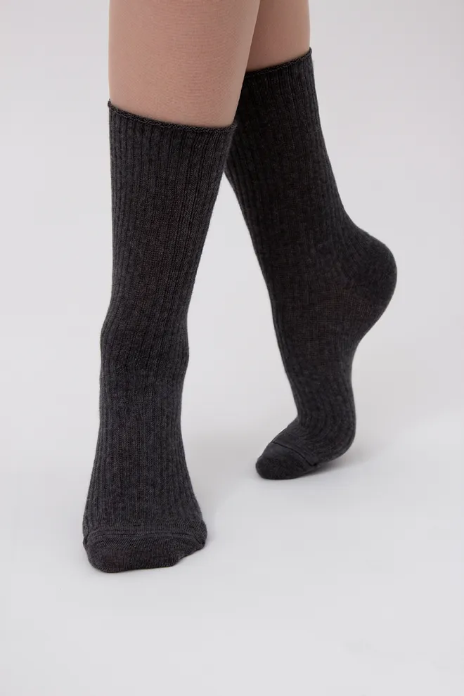 Високі жіночі шкарпетки в рубчик WS4 RIB MELANGE Giulia (dark grey melange), сірий