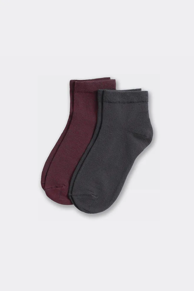 Носки женские короткие 2 пары WS2 CLASSIC Giulia (marsala/iron), бордовый/серый