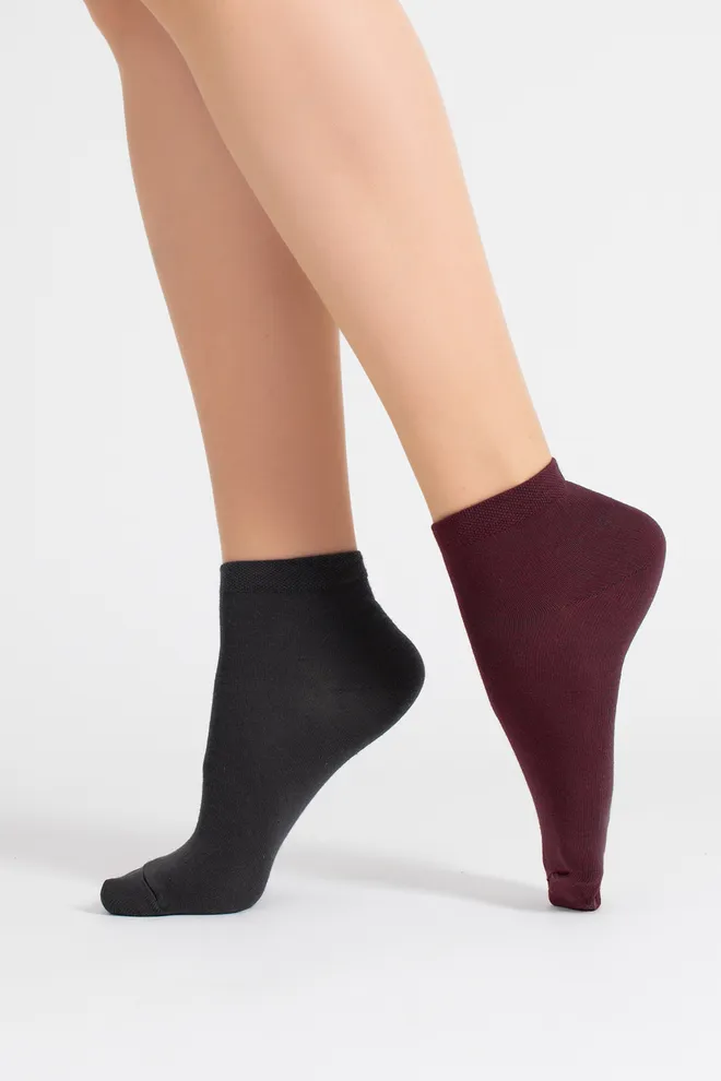 Носки женские короткие 2 пары WS2 CLASSIC Giulia (marsala/iron), бордовый/серый