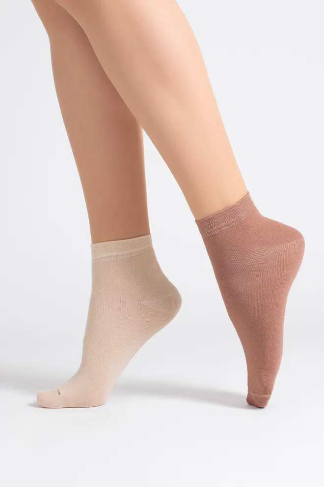 Носки женские короткие 2 пары WS2 CLASSIC Giulia (sand/mocha mousse), бежевый/коричневый