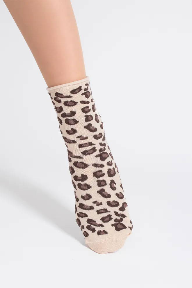 Женские носки с леопардовым принтом WS2 FASHION 2503 Giulia (sand), бежевый