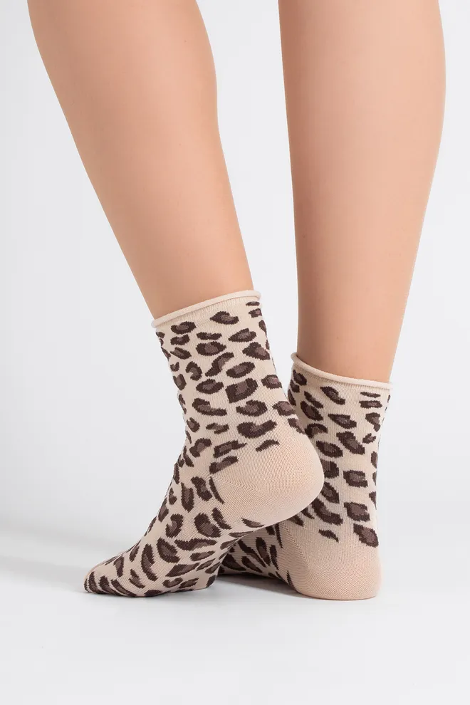 Женские носки с леопардовым принтом WS2 FASHION 2503 Giulia (sand), бежевый