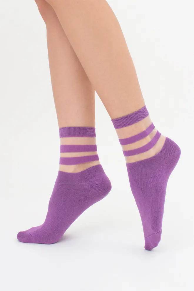 Жіночі шкарпетки з прозорими вставками WS2M/Mn-017 (WSM-017 calzino) Giulia (lavander), фіолетовий