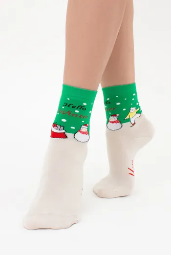 Носки женские классические с новогодним принтом Ws3 New Year (F) 2403 Giulia (island green)