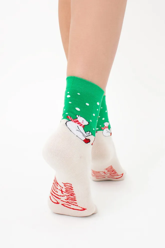 Шкарпетки жіночі класичні з новорічним принтом Ws3 New Year (F) 2403 Giulia  (island green)