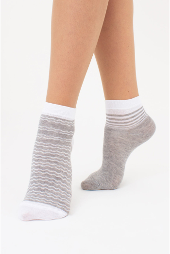 Жіночі шкарпетки у смужку комплект з 2-х пар WS2 FASHION SET 2405 (пак х2) Giulia (light grey melange), сірий Жіночі шкарпетки у смужку комплект з 2-х пар WS2 FASHION SET 2405 (пак х2) Giulia (light grey melange), сірий
