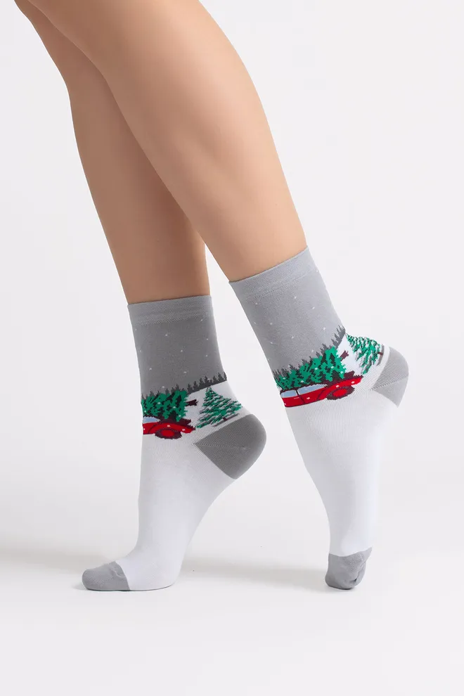 Жіночі шкарпетки новорічні WS3 NEW YEAR 2602 Giulia (silver), сірий