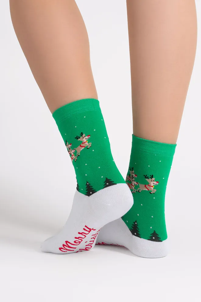 Жіночі різдвяні шкарпетки WS3 NEW YEAR 2606 Giulia (green), зелений