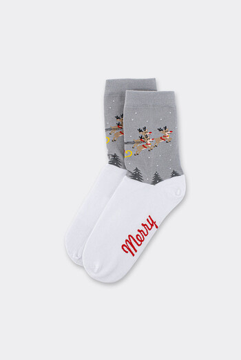 Жіночі різдвяні шкарпетки WS3 NEW YEAR 2606 Giulia (white/silver), білий/сірий