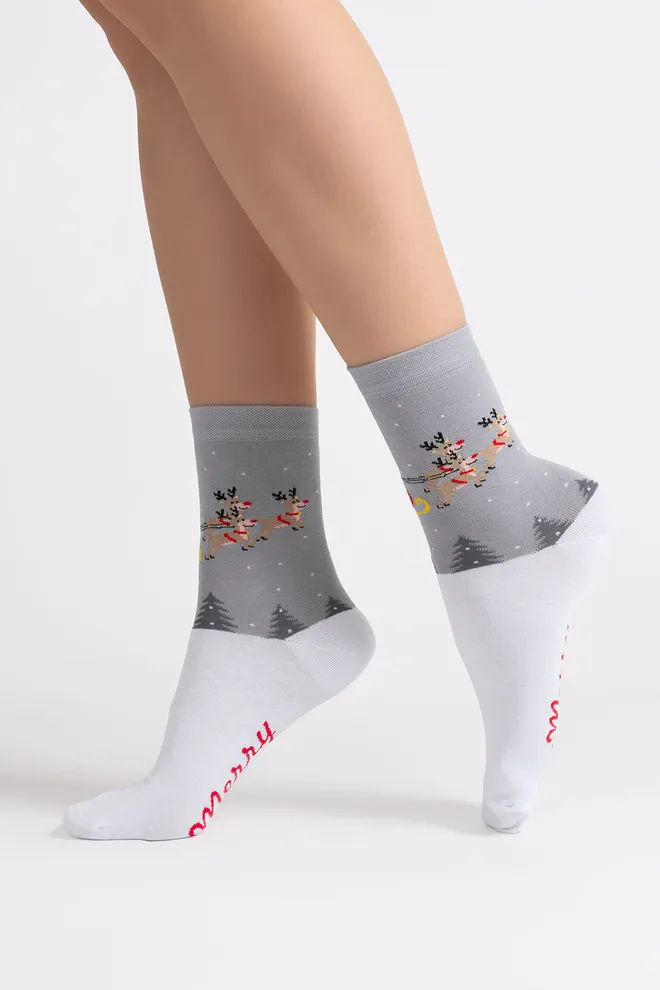 Жіночі різдвяні шкарпетки WS3 NEW YEAR 2606 Giulia (white/silver), білий/сірий