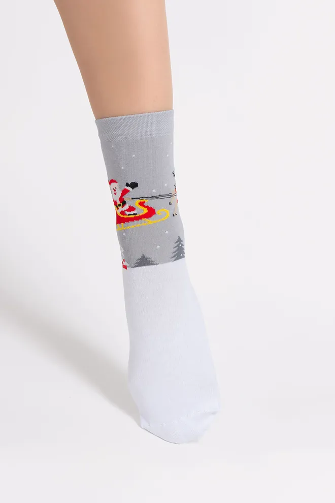 Жіночі різдвяні шкарпетки WS3 NEW YEAR 2606 Giulia (white/silver), білий/сірий