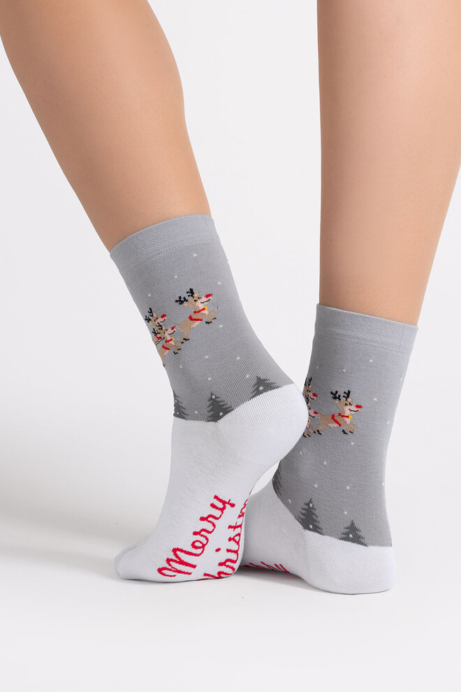 Жіночі різдвяні шкарпетки WS3 NEW YEAR 2606 Giulia (white/silver), білий/сірий