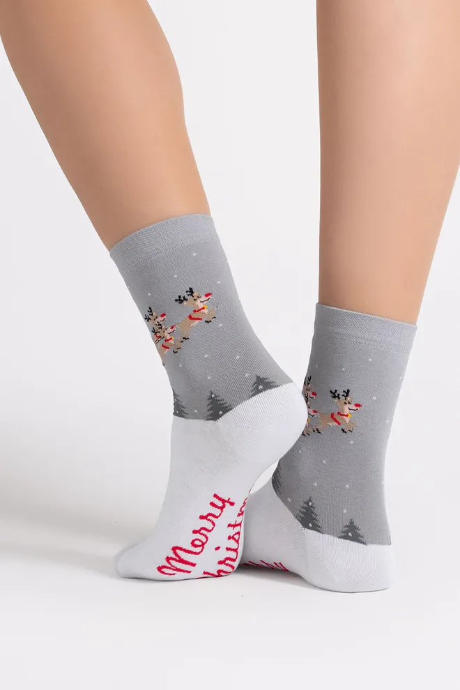 Жіночі різдвяні шкарпетки WS3 NEW YEAR 2606 Giulia (white/silver), білий/сірий