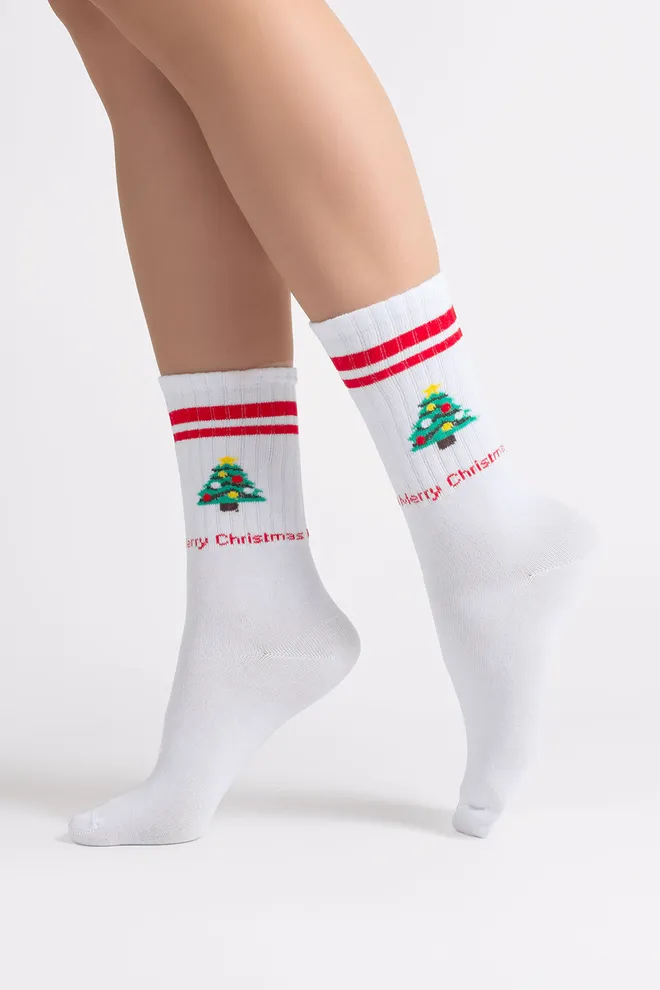 Жіночі шкарпетки з ялинкою WS4 NEW YEAR STRONG 2602 Giulia (white/red), білий/червоний