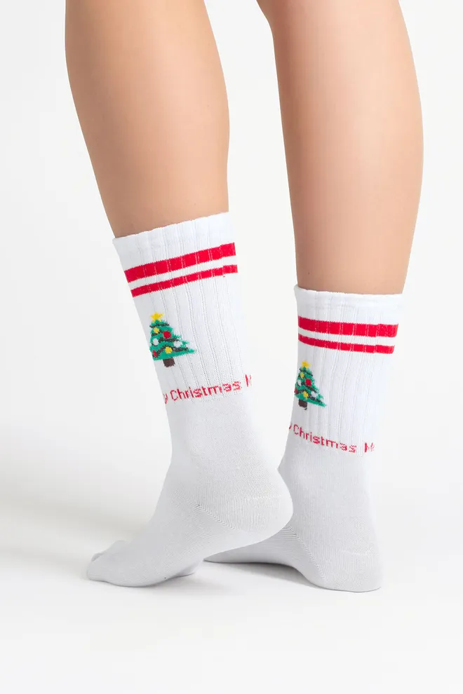 Жіночі шкарпетки з ялинкою WS4 NEW YEAR STRONG 2602 Giulia (white/red), білий/червоний