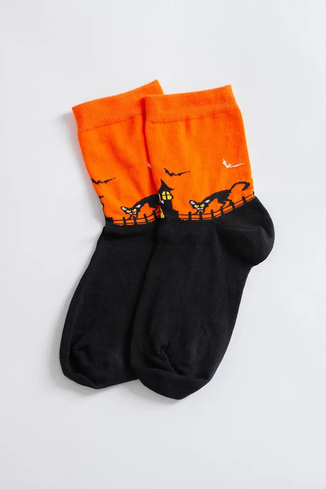 Жіночі шкарпетки з чорним котом WS3 HALLOWEEN 2502 Giulia (orange), помаранчевий