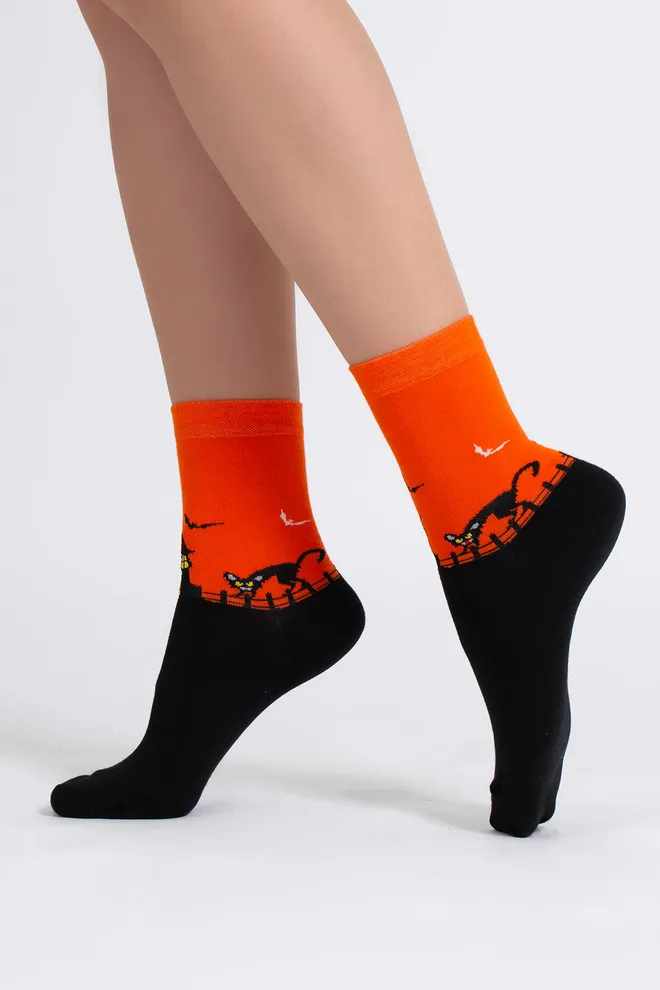 Жіночі шкарпетки з чорним котом WS3 HALLOWEEN 2502 Giulia (orange), помаранчевий