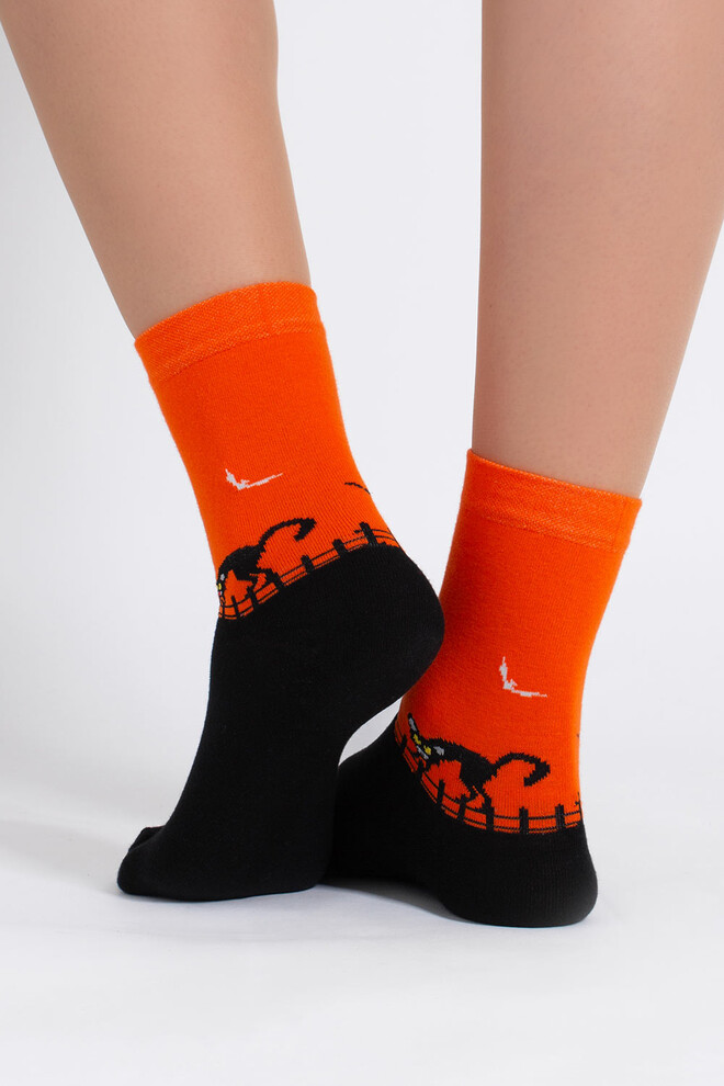 Женские носки с черным котом WS3 HALLOWEEN 2502 Giulia (orange), оранжевый