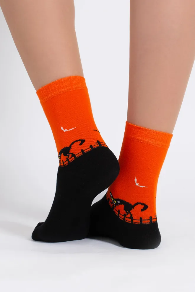 Жіночі шкарпетки з чорним котом WS3 HALLOWEEN 2502 Giulia (orange), помаранчевий