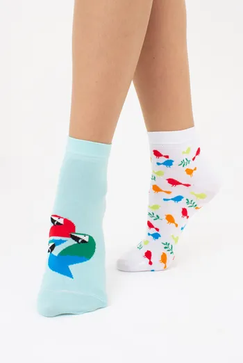 Жіночі шкарпетки з папугами (2 пари) WS2 FASHION SET 2406 (пак х2) Giulia (pastel turquoise), зелений Жіночі шкарпетки з папугами (2 пари) WS2 FASHION SET 2406 (пак х2) Giulia (pastel turquoise), зелений