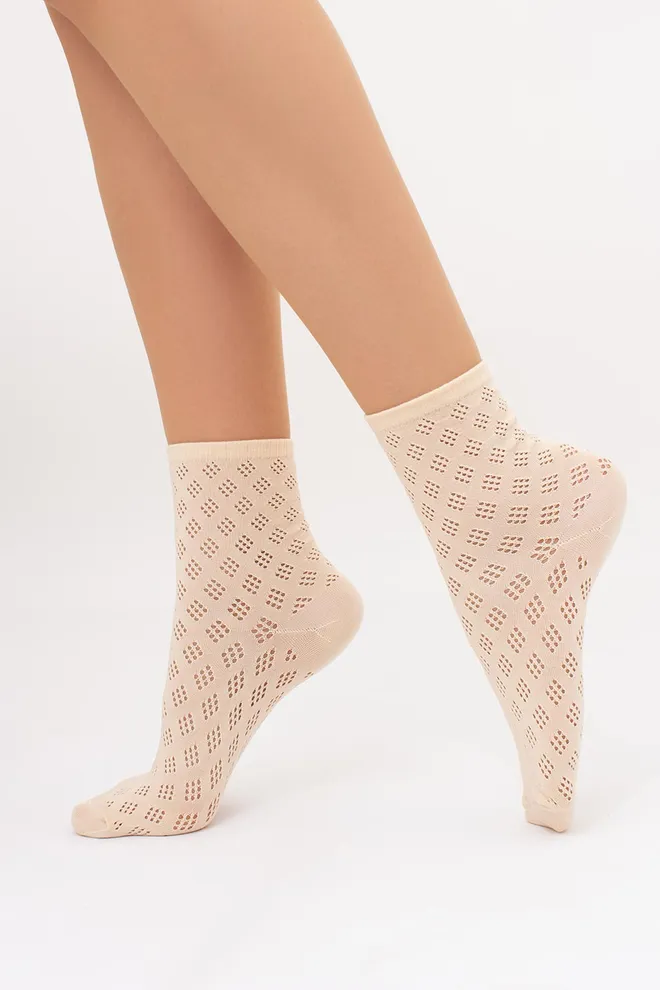Жіночі високі ажурні шкарпетки WS3 AIR 001 (V1) Giulia (beige), бежевий