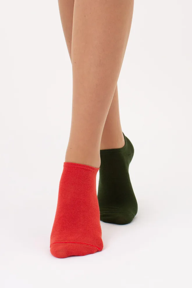 Шкарпетки жіночі короткі Ws1 classic Giulia 2 пари (khaki/ceramite), зелений/помаранчевий