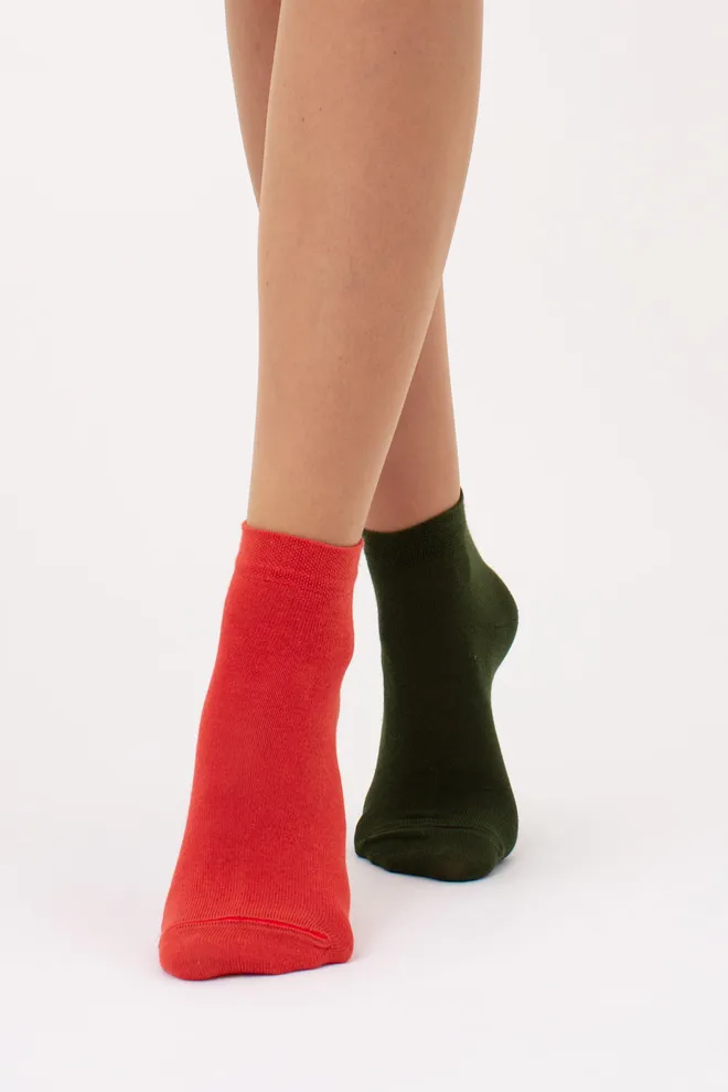 Шкарпетки жіночі короткі 2 пари WS2 CLASSIC Giulia (khaki/ceramite), зелений/помаранчевий