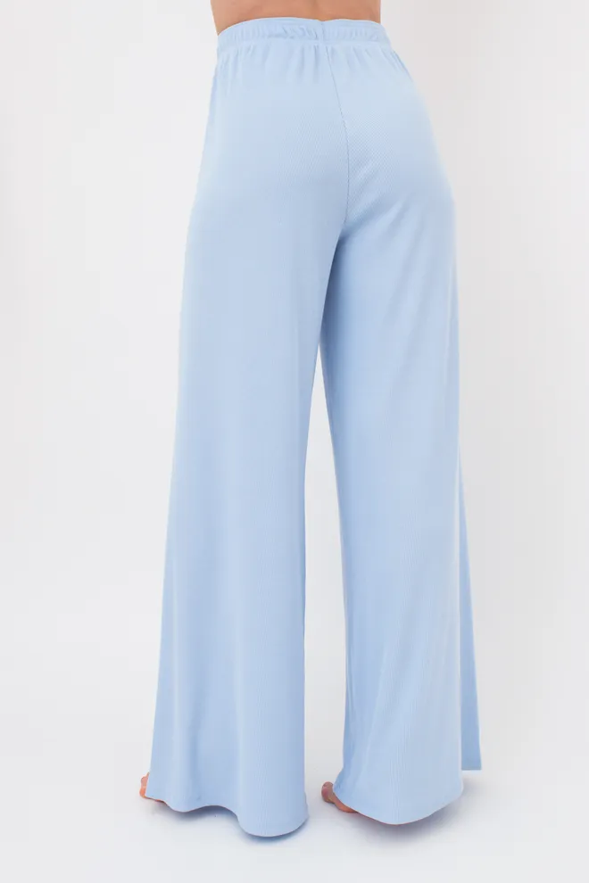 Женские штаны-палаццо в рубчик из хлопка RIB 4314/010 Giulia (light blue), голубой