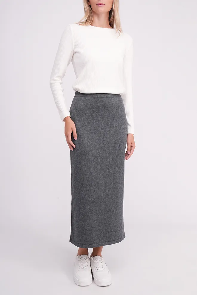 Спідниця міді з в'язаного трикотажу FREYJA CTN 8504/230 Giulia (asphalt melange), сірий