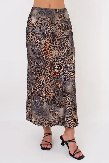 Юбка миди с анималистическим принтом SAVANNA SKIRT 8503/050 Giulia (leopard grey), серый