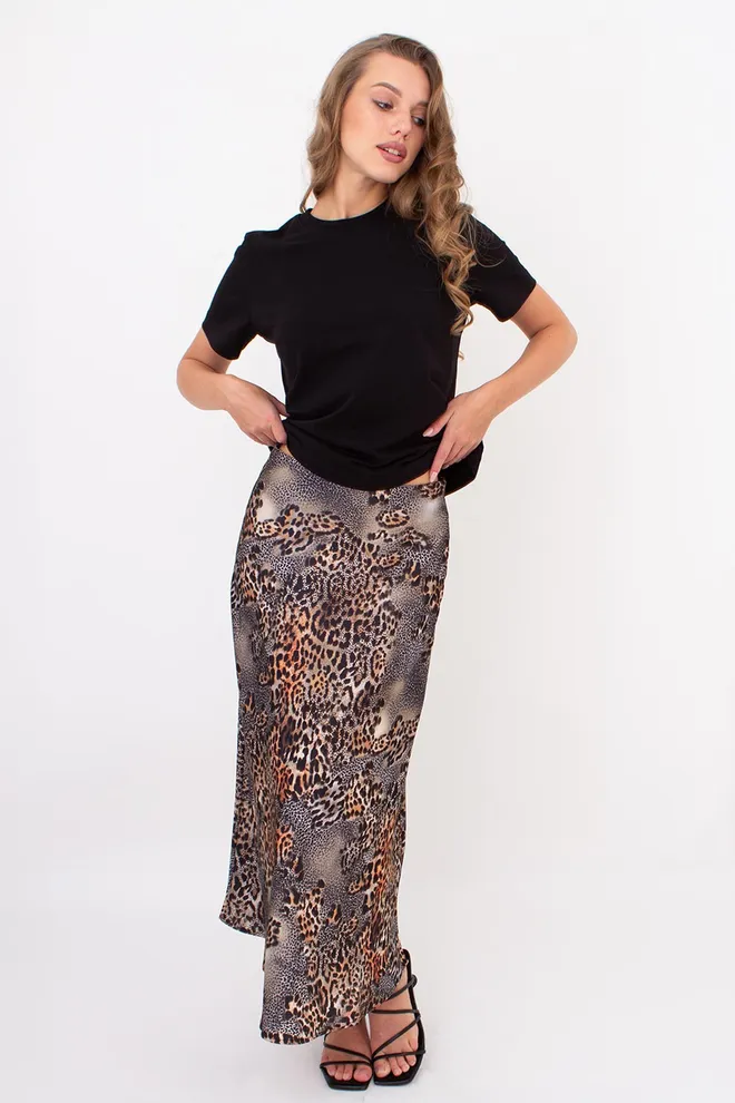Юбка миди с анималистическим принтом SAVANNA SKIRT 8503/050 Giulia (leopard grey), серый