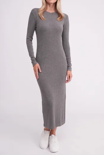 Трикотажное платье в рубчик MOSSLINES 8809/150 Giulia (gunsmoke melange), серый Трикотажное платье в рубчик MOSSLINES 8809/150 Giulia (gunsmoke melange), серый