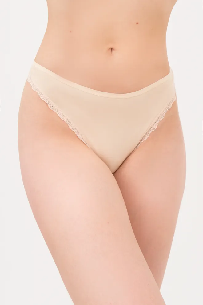 Женские трусики стринги из хлопка и кружева Leila lace 2102/60 Giulia (beige), бежевый