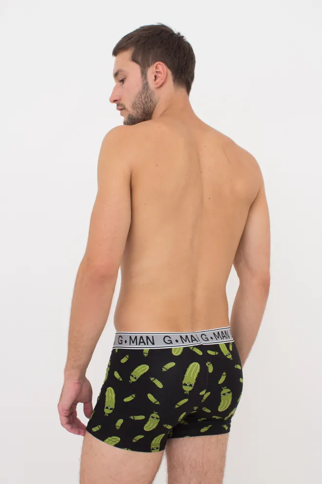 Хлопковые трусы боксеры с огурцами G-MAN PRINT 20401/60 black/cucumbers (черный)