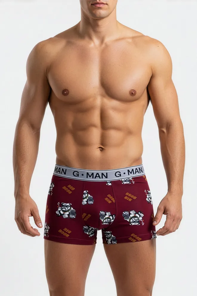 Мужские трусы боксеры G-MAN PRINT 20401/60 Giulia (burgundy/bulldog print), бордовый