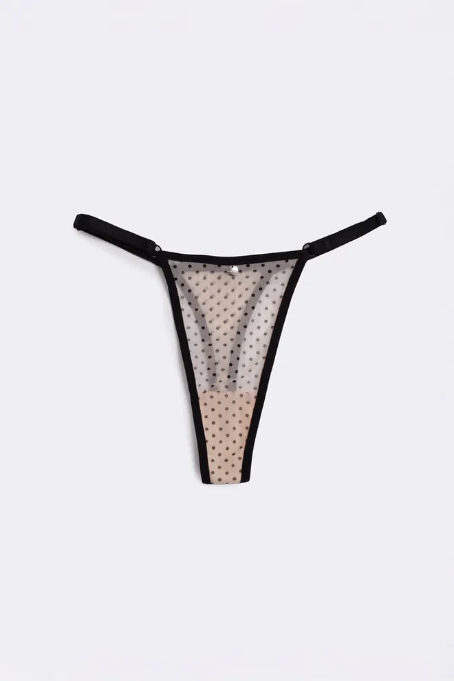 Трусики танга из сетки в горошек Glam 2116/40 Giulia (beige dots), бежевый