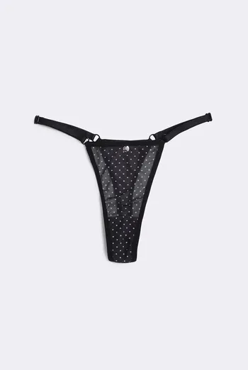 Трусики танга из сетки в горошек Glam 2116/40 Giulia (black dots), черный Трусики танга из сетки в горошек Glam 2116/40 Giulia (black dots), черный