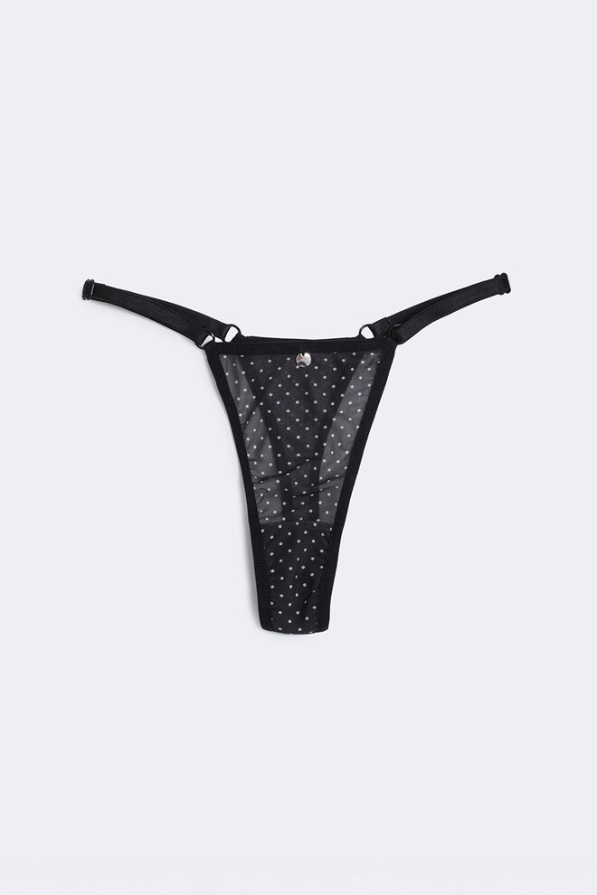 Трусики танга из сетки в горошек Glam 2116/40 Giulia (black dots), черный