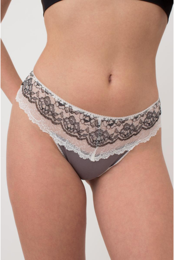 Мереживні труси стрінги Elegant 2101/61 Giulia (grey/white)