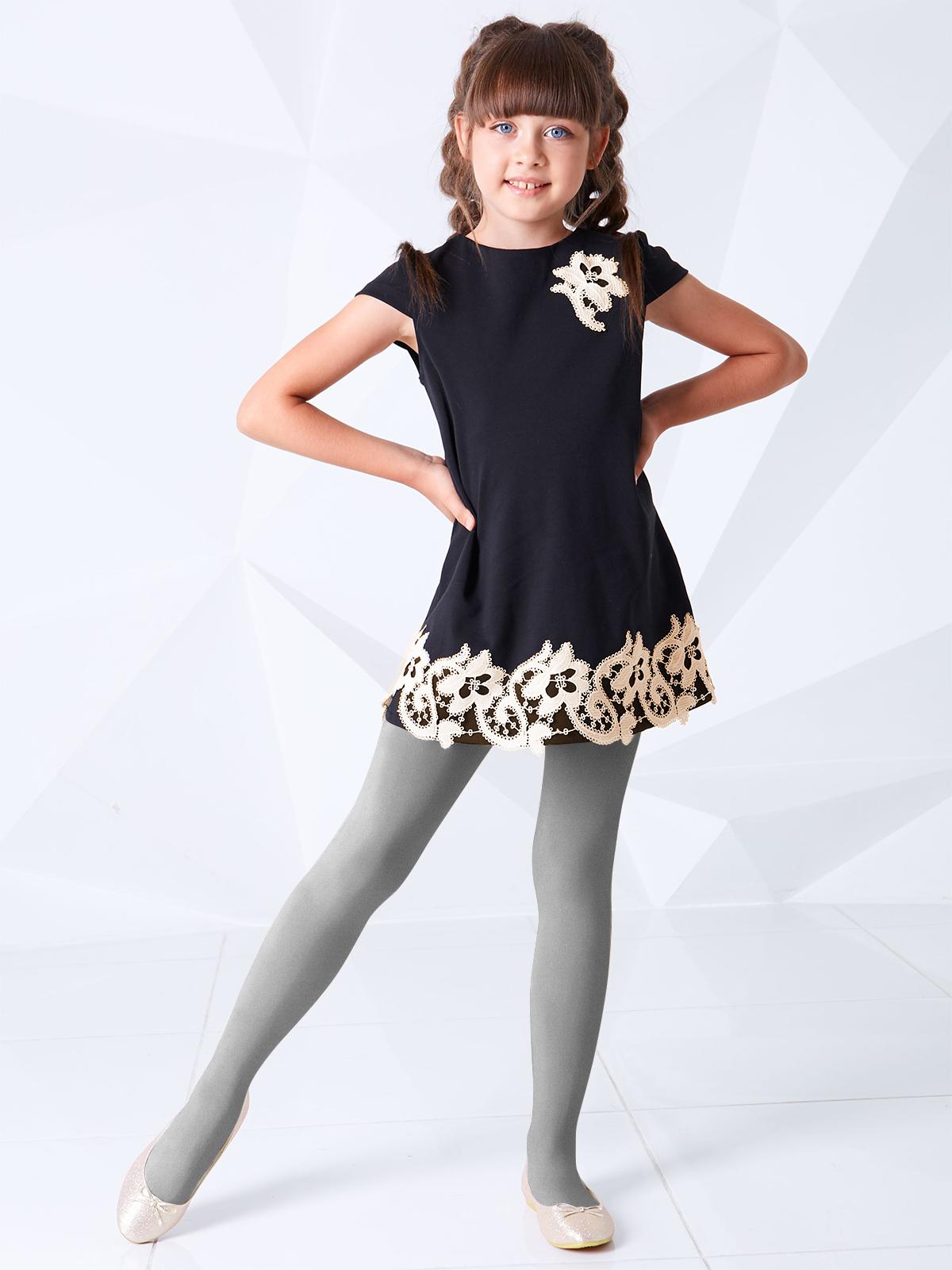 подросток в колготках D025 TEEN GIRL CLASSIC MELANGE Однотонные детские хлопковые колготки TM  GIULIA (light grey melange) купить в интернет-магазине чулков и колготок  GIULIA - Kolgot.net